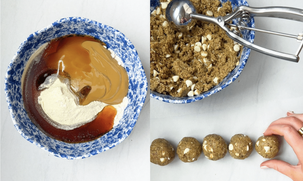 mixing bowl of ingredients to make protein balls