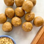 Nut free protein balls on a white counter