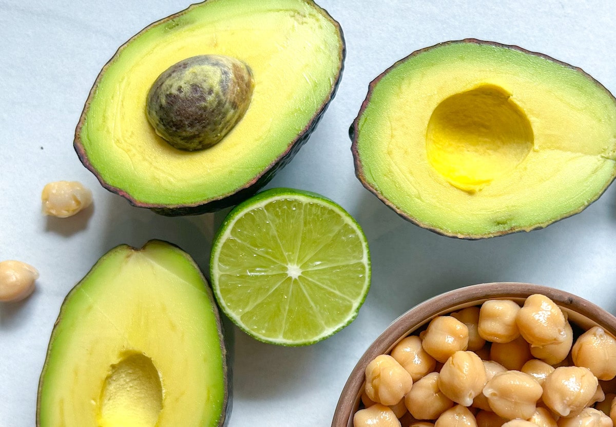 avocado and lime on a white background