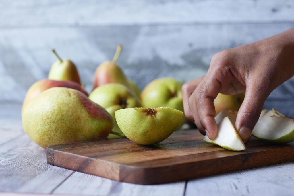 whole and chopped pears for baby-led weaning