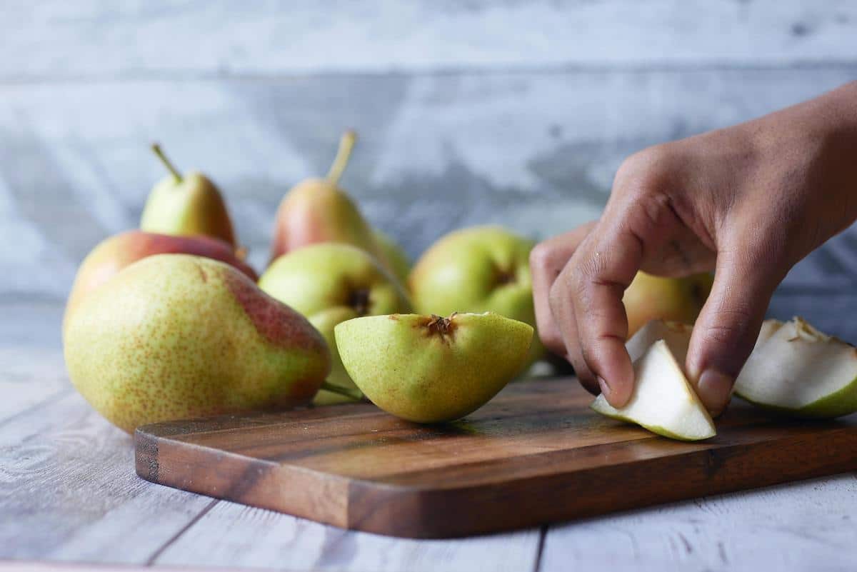 whole and chopped pears for baby-led weaning