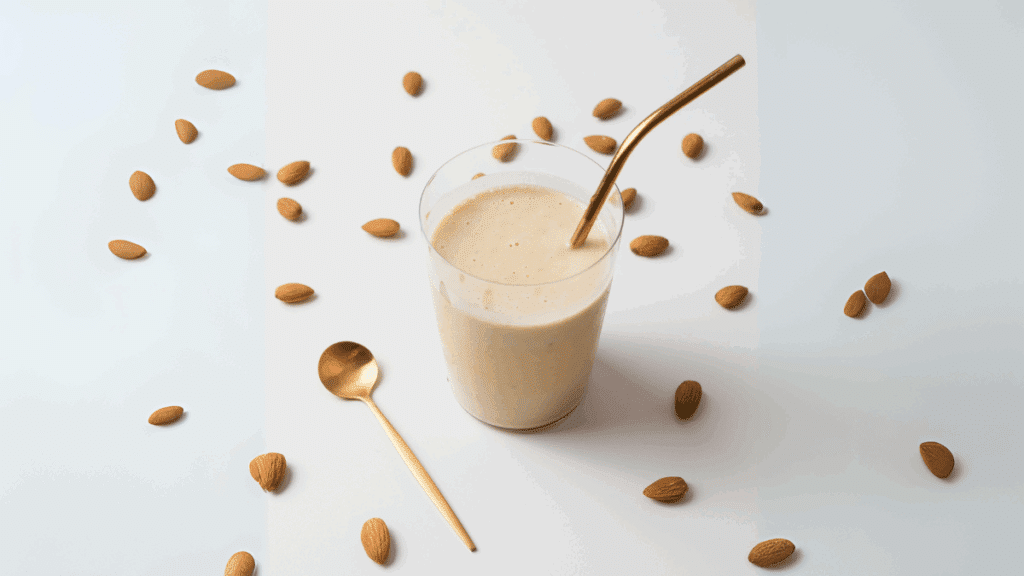 protein shake with a straw
