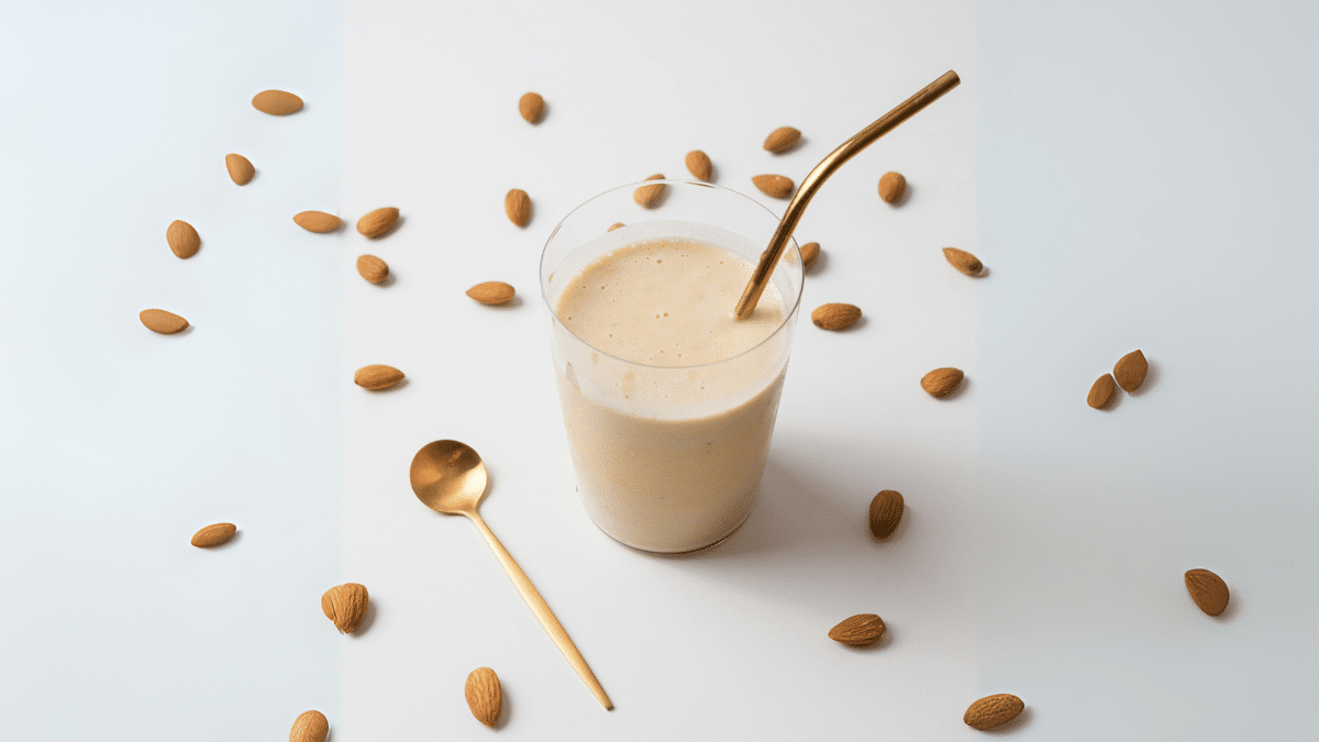 protein shake with a straw